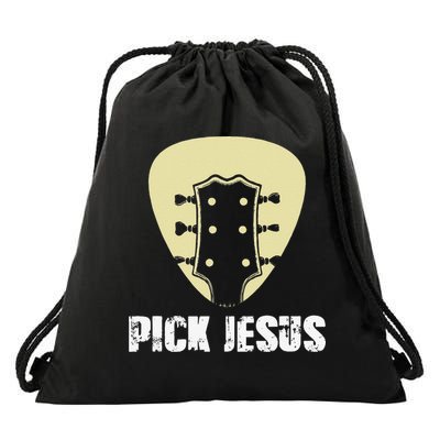 Pick Jesus Religious Musician Idea Guitar Worship Drawstring Bag