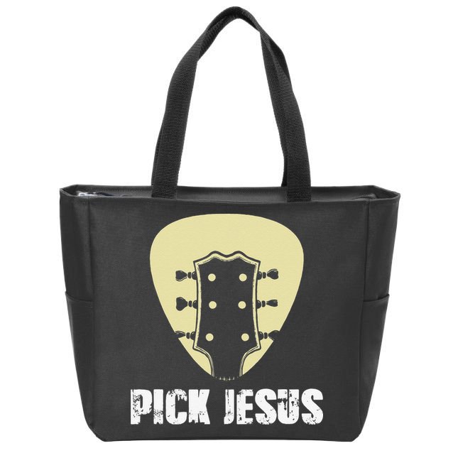Pick Jesus Religious Musician Idea Guitar Worship Zip Tote Bag