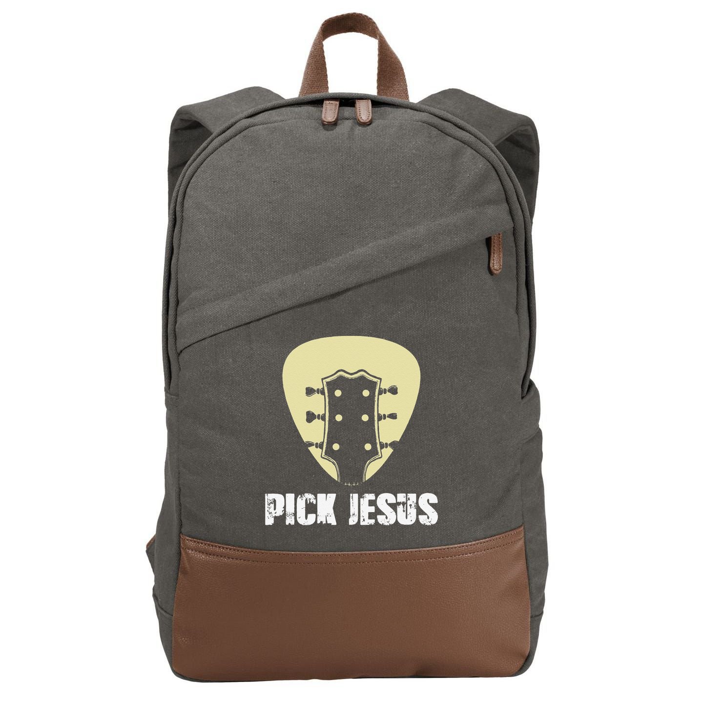 Pick Jesus Religious Musician Idea Guitar Worship Cotton Canvas Backpack