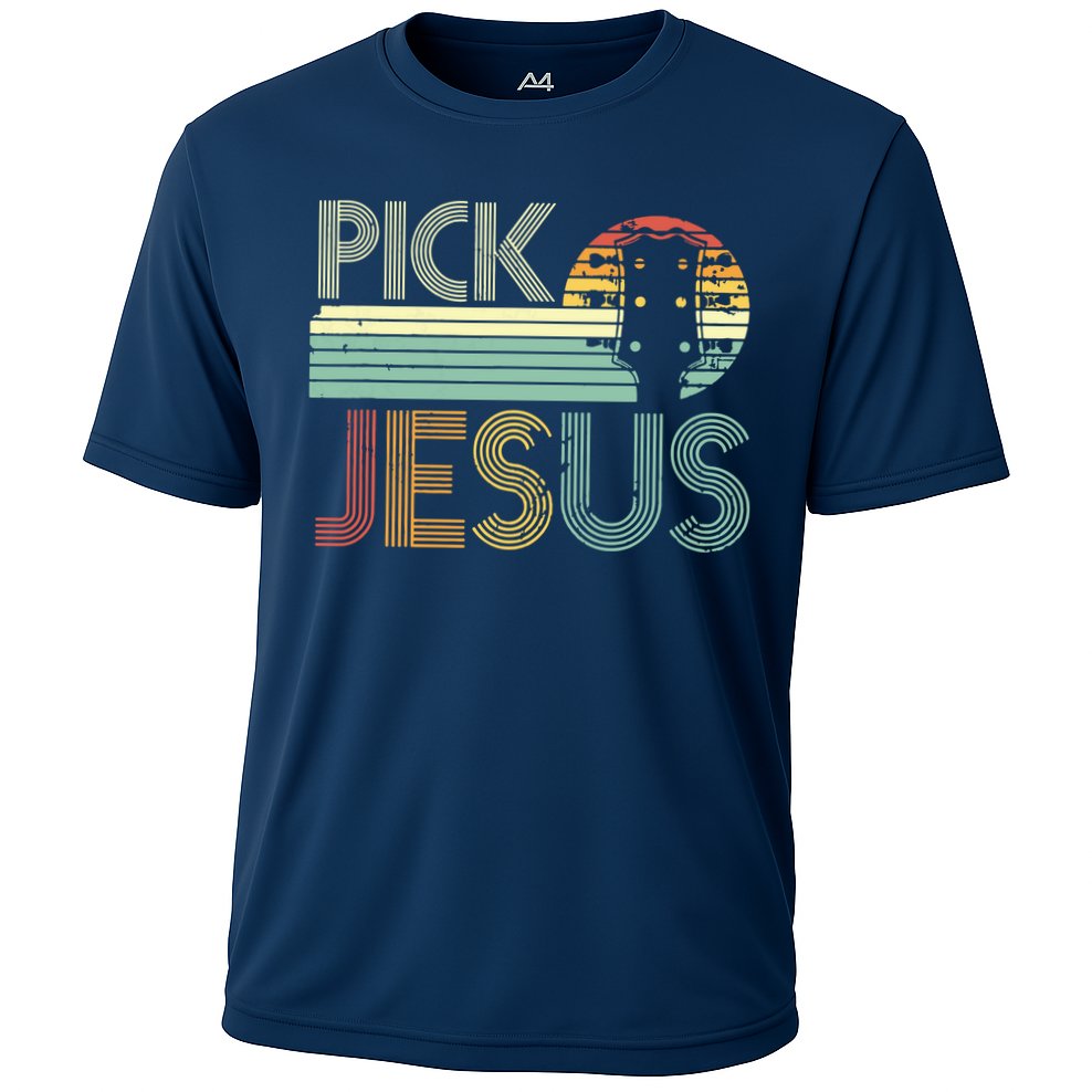 Pick Jesus Religious Musician Idea Guitar Worship Cooling Performance Crew T-Shirt