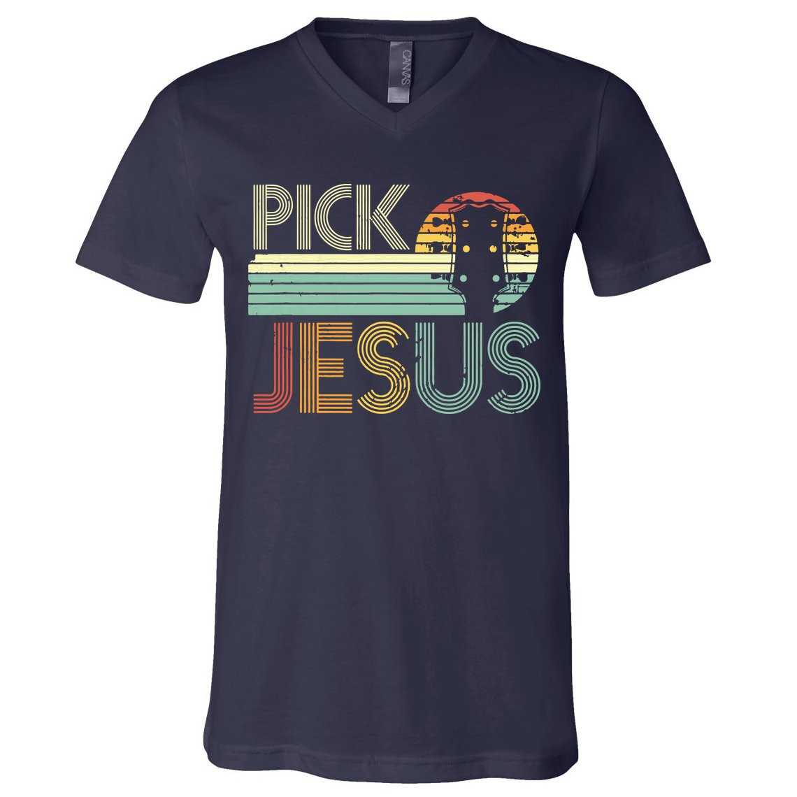 Pick Jesus Religious Musician Idea Guitar Worship V-Neck T-Shirt