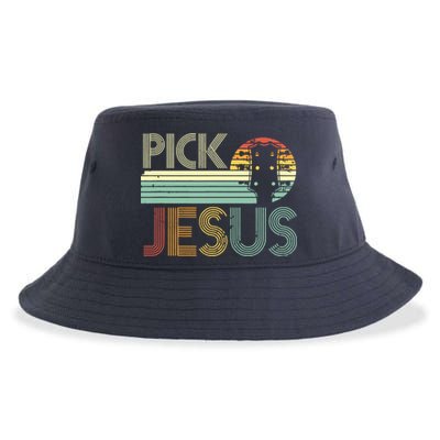 Pick Jesus Religious Musician Idea Guitar Worship Sustainable Bucket Hat