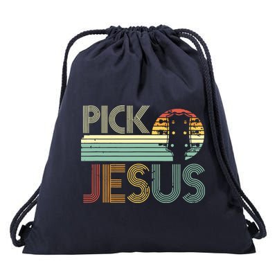 Pick Jesus Religious Musician Idea Guitar Worship Drawstring Bag