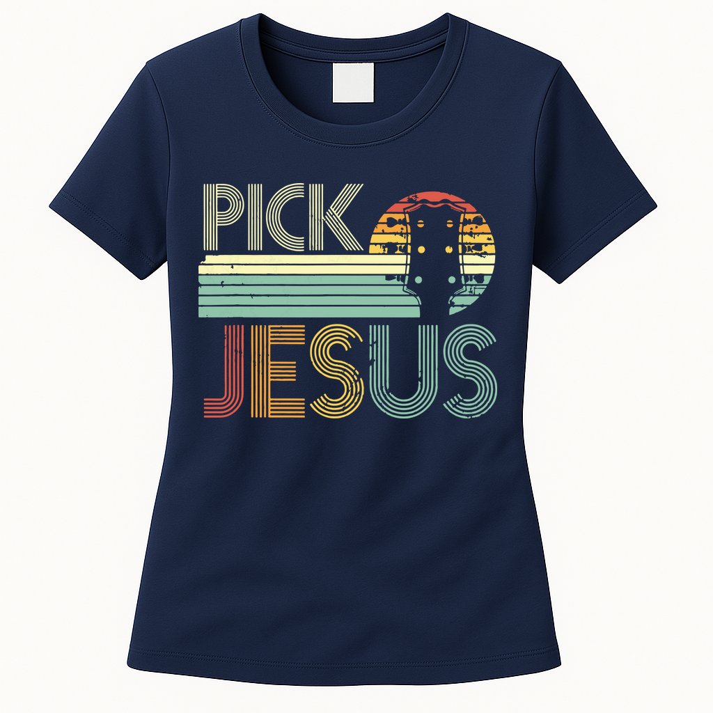 Pick Jesus Religious Musician Idea Guitar Worship Womens T-Shirt