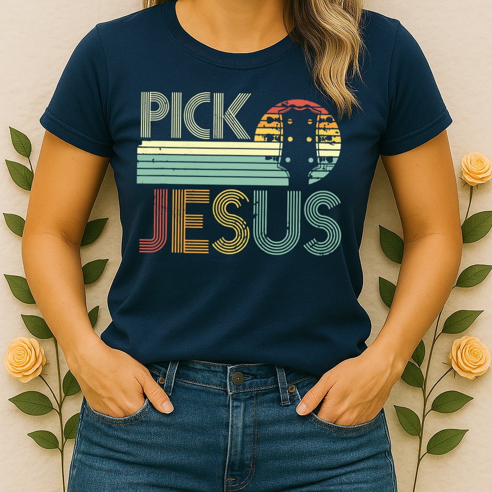 Pick Jesus Religious Musician Idea Guitar Worship Womens T-Shirt