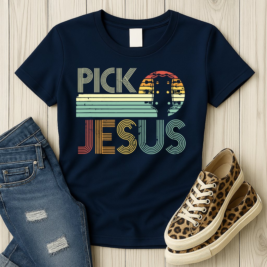 Pick Jesus Religious Musician Idea Guitar Worship Womens T-Shirt