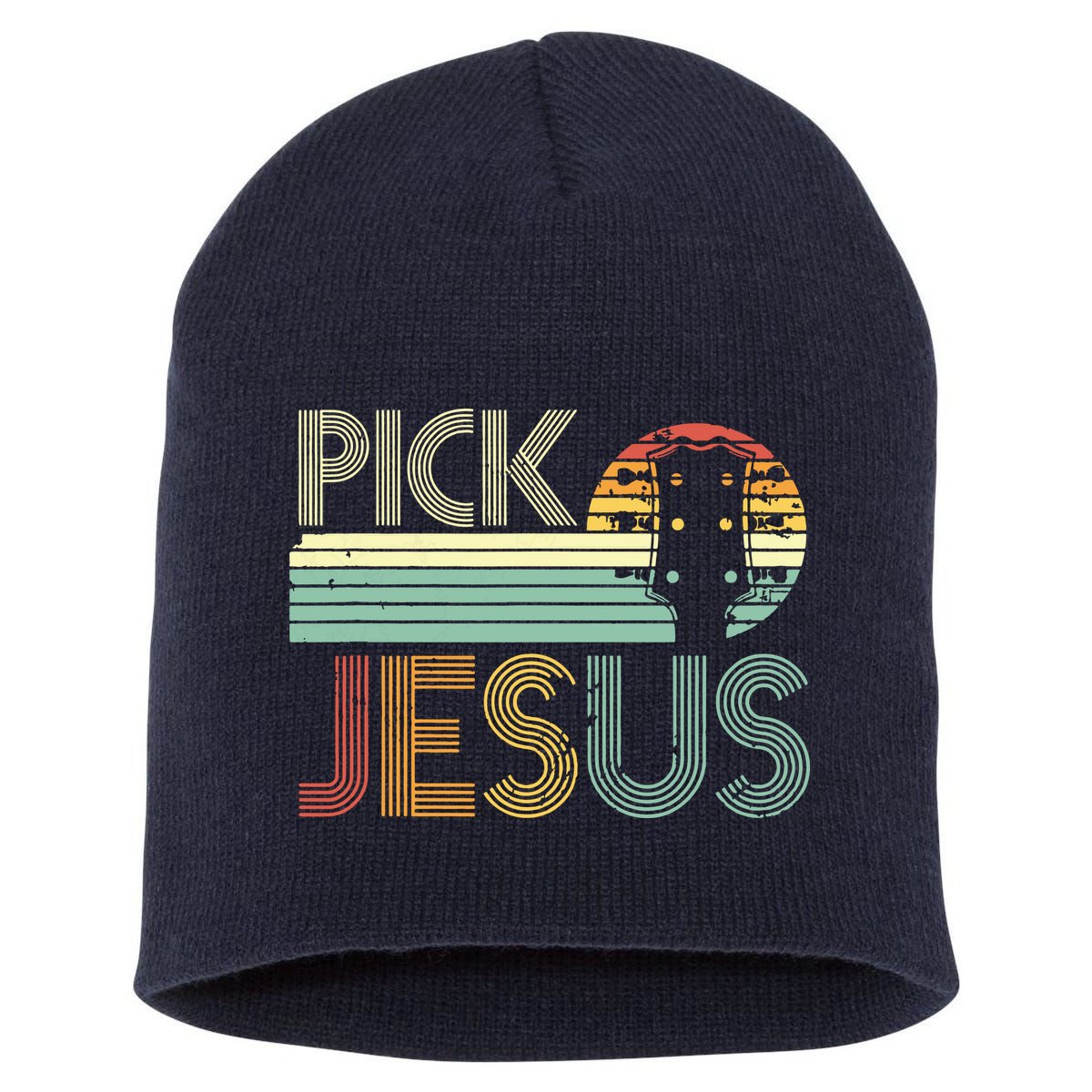 Pick Jesus Religious Musician Idea Guitar Worship Short Acrylic Beanie