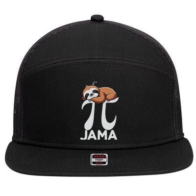 Pi Jama Sloth Pajama Pj 3.14 Pi Number Symbol Math Sloth 7 Panel Mesh Trucker Snapback Hat