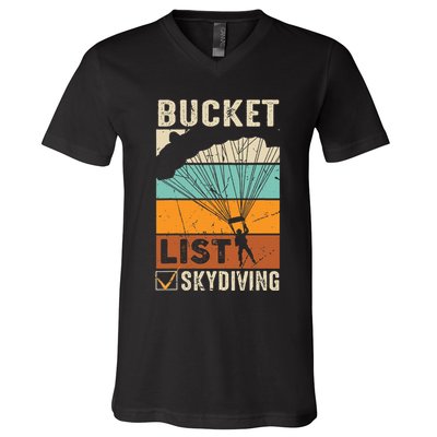 Parachute Jump Skydiver Instructor Bucket Lists Skydiving V-Neck T-Shirt