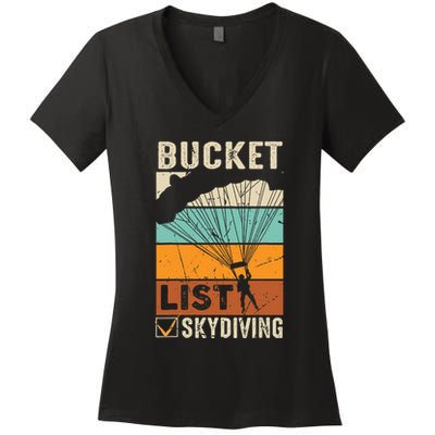 Parachute Jump Skydiver Instructor Bucket Lists Skydiving Women's V-Neck T-Shirt