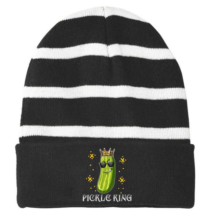 Pickle King Vegan Funny Cucumber Vegetable Pickles Lover  Striped Beanie with Solid Band