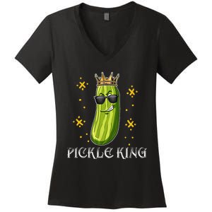 Pickle King Vegan Funny Cucumber Vegetable Pickles Lover  Women's V-Neck T-Shirt