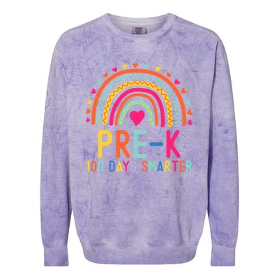 Pre K 100 Days Smarter Rainbow Teacher 100th Day Of School Gift Colorblast Crewneck Sweatshirt