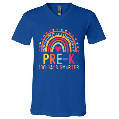 Pre K 100 Days Smarter Rainbow Teacher 100th Day Of School Gift V-Neck T-Shirt