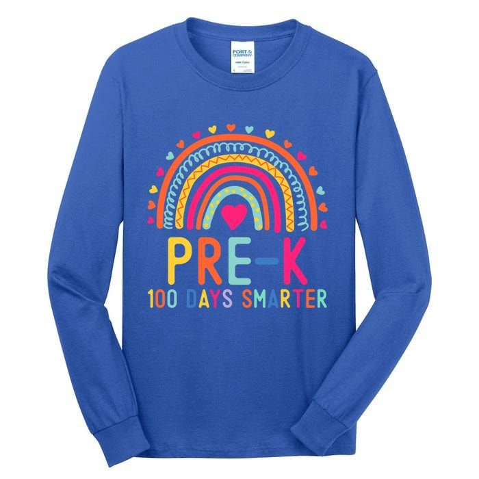 Pre K 100 Days Smarter Rainbow Teacher 100th Day Of School Gift Tall Long Sleeve T-Shirt