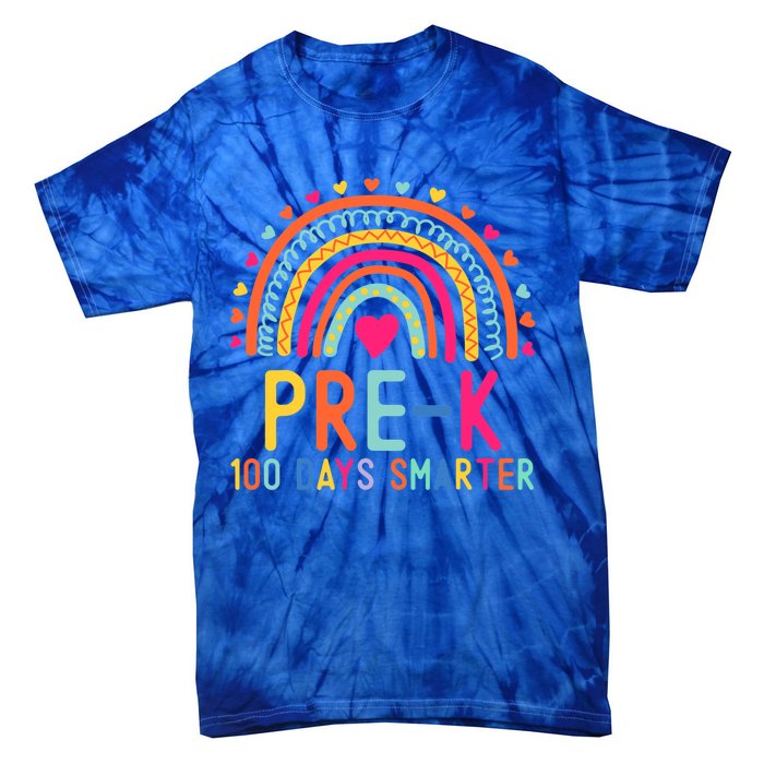 Pre K 100 Days Smarter Rainbow Teacher 100th Day Of School Gift Tie-Dye T-Shirt