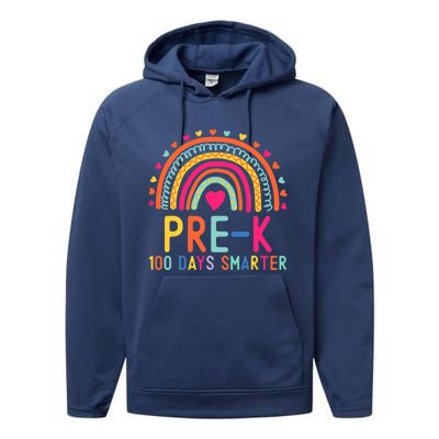 Pre K 100 Days Smarter Rainbow Teacher 100th Day Of School Gift Performance Fleece Hoodie