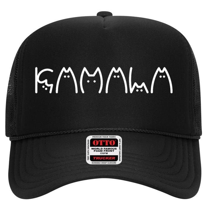 President Kamala 2024 Kamala Cat Letter Font Design High Crown Mesh Back Trucker Hat