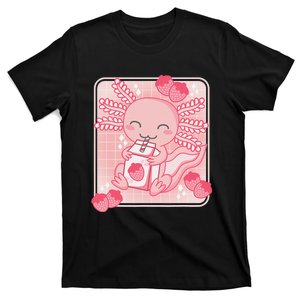 Pink Kawaii Aesthetic Axolotl Japanese Strawberry Milk Anime  T-Shirt