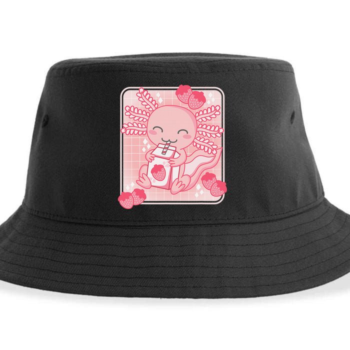 Pink Kawaii Aesthetic Axolotl Japanese Strawberry Milk Anime  Sustainable Bucket Hat