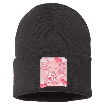 Pink Kawaii Aesthetic Axolotl Japanese Strawberry Milk Anime  Sustainable Knit Beanie