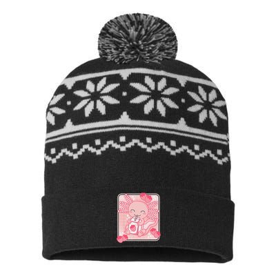 Pink Kawaii Aesthetic Axolotl Japanese Strawberry Milk Anime  USA-Made Snowflake Beanie