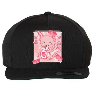 Pink Kawaii Aesthetic Axolotl Japanese Strawberry Milk Anime  Wool Snapback Cap