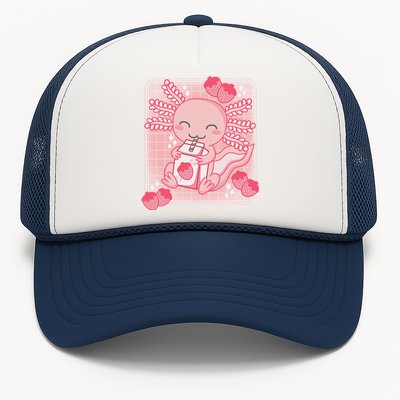 Pink Kawaii Aesthetic Axolotl Japanese Strawberry Milk Anime  Trucker Hat