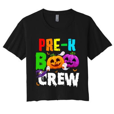 Pre K Boo Crew Funny Halloween Costume Teachers Women's Crop Top Tee