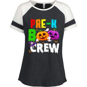 Pre K Boo Crew Funny Halloween Costume Teachers Enza Ladies Jersey Colorblock Tee