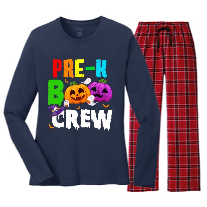 Pre K Boo Crew Funny Halloween Costume Teachers Women's Long Sleeve Flannel Pajama Set 