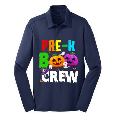 Pre K Boo Crew Funny Halloween Costume Teachers Silk Touch Performance Long Sleeve Polo