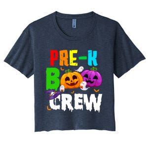 Pre K Boo Crew Funny Halloween Costume Teachers Women's Crop Top Tee