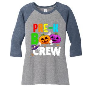 Pre K Boo Crew Funny Halloween Costume Teachers Women's Tri-Blend 3/4-Sleeve Raglan Shirt