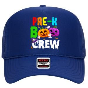 Pre K Boo Crew Funny Halloween Costume Teachers High Crown Mesh Back Trucker Hat