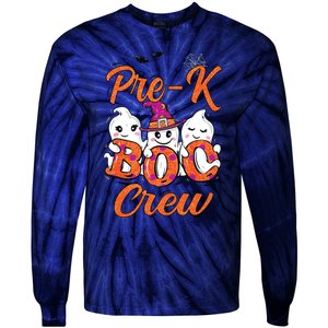 Pre K Boo Crew Cute Ghost Funny Halloween Teacher Student Tie-Dye Long Sleeve Shirt