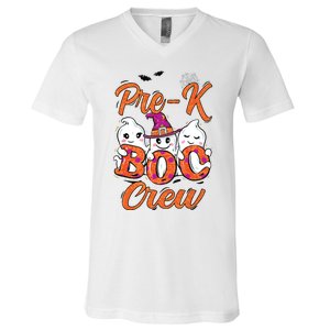 Pre K Boo Crew Cute Ghost Funny Halloween Teacher Student V-Neck T-Shirt