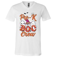 Pre K Boo Crew Cute Ghost Funny Halloween Teacher Student V-Neck T-Shirt