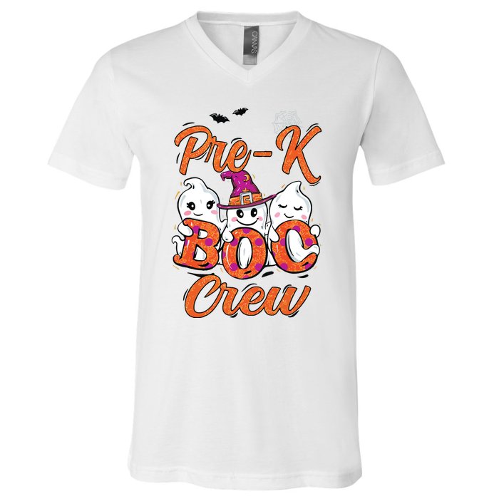 Pre K Boo Crew Cute Ghost Funny Halloween Teacher Student V-Neck T-Shirt