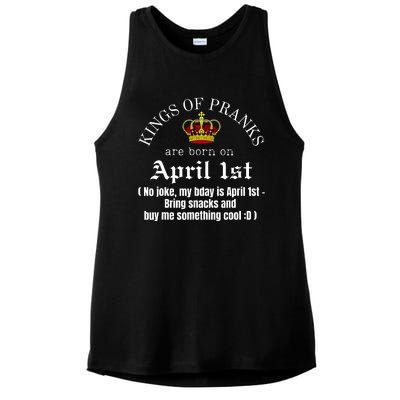 Prank King Born On April Fools Funny April 1st Birthday Ladies PosiCharge Tri-Blend Wicking Tank