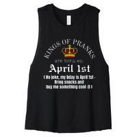 Prank King Born On April Fools Funny April 1st Birthday Women's Racerback Cropped Tank