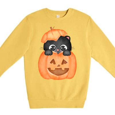 Pumpkin Kitty Cute Halloween Premium Crewneck Sweatshirt