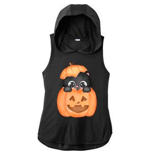 Pumpkin Kitty Cute Halloween Ladies PosiCharge Tri-Blend Wicking Draft Hoodie Tank