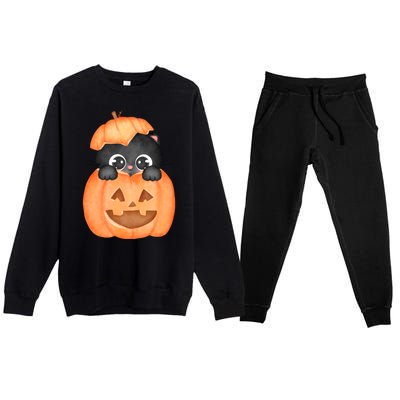 Pumpkin Kitty Cute Halloween Premium Crewneck Sweatsuit Set