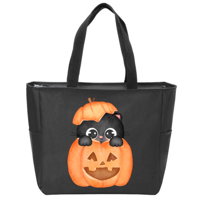 Pumpkin Kitty Cute Halloween Zip Tote Bag