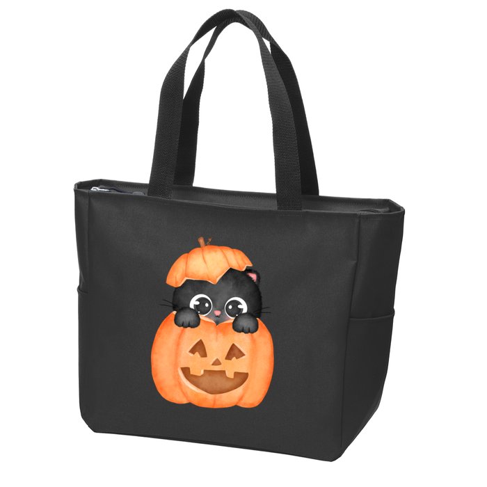 Pumpkin Kitty Cute Halloween Zip Tote Bag