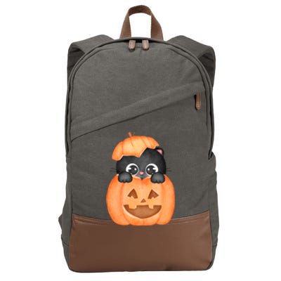 Pumpkin Kitty Cute Halloween Cotton Canvas Backpack