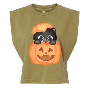 Pumpkin Kitty Cute Halloween Garment-Dyed Women's Muscle Tee