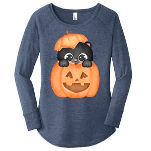 Pumpkin Kitty Cute Halloween Women's Perfect Tri Tunic Long Sleeve Shirt