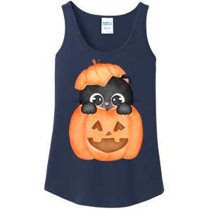 Pumpkin Kitty Cute Halloween Ladies Essential Tank